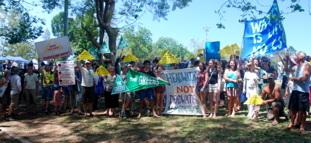 The 150 strong anti-mining contingent in Bellingen on Saturday. Photo: Linda Schofield The 150 strong anti-mining contingent in Bellingen on Saturday. Photo: Linda Schofield